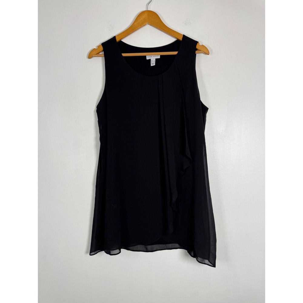Susan Graver Women Med Tank Top Black Chiffon Ruffle Layered Sleeveless Blouse